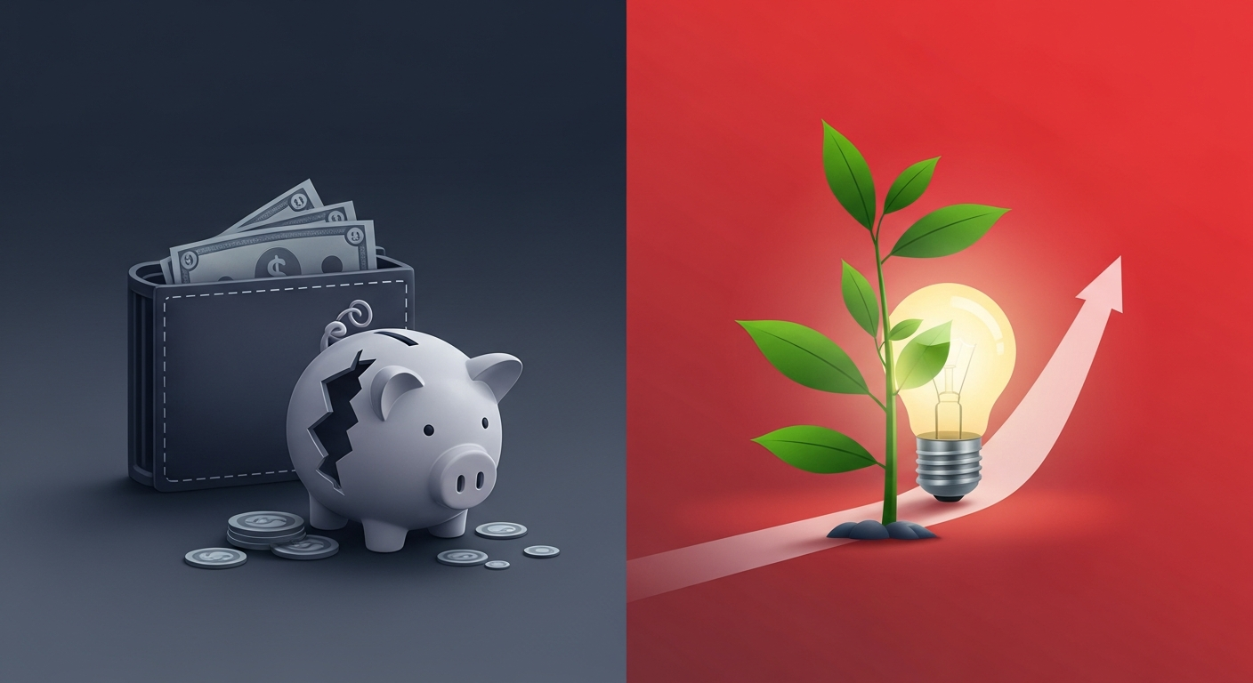 Conceptual image showing a shift from an empty budget to growth fueled by expertise and authentic storytelling.