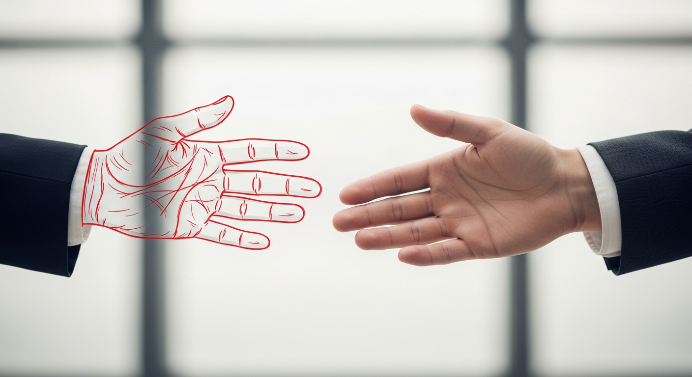 Conceptual image of human connection and trust being built between an individual and a business entity.