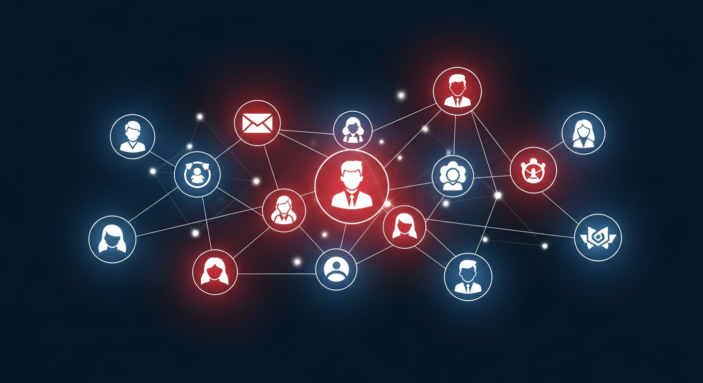 Diverse professionals represented by interconnected glowing icons, illustrating the widespread importance of personal branding in a digital network.