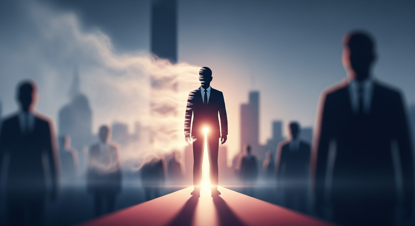 A person emerging from a mist into clarity, symbolizing a non-marketer's expertise becoming visible and influential.