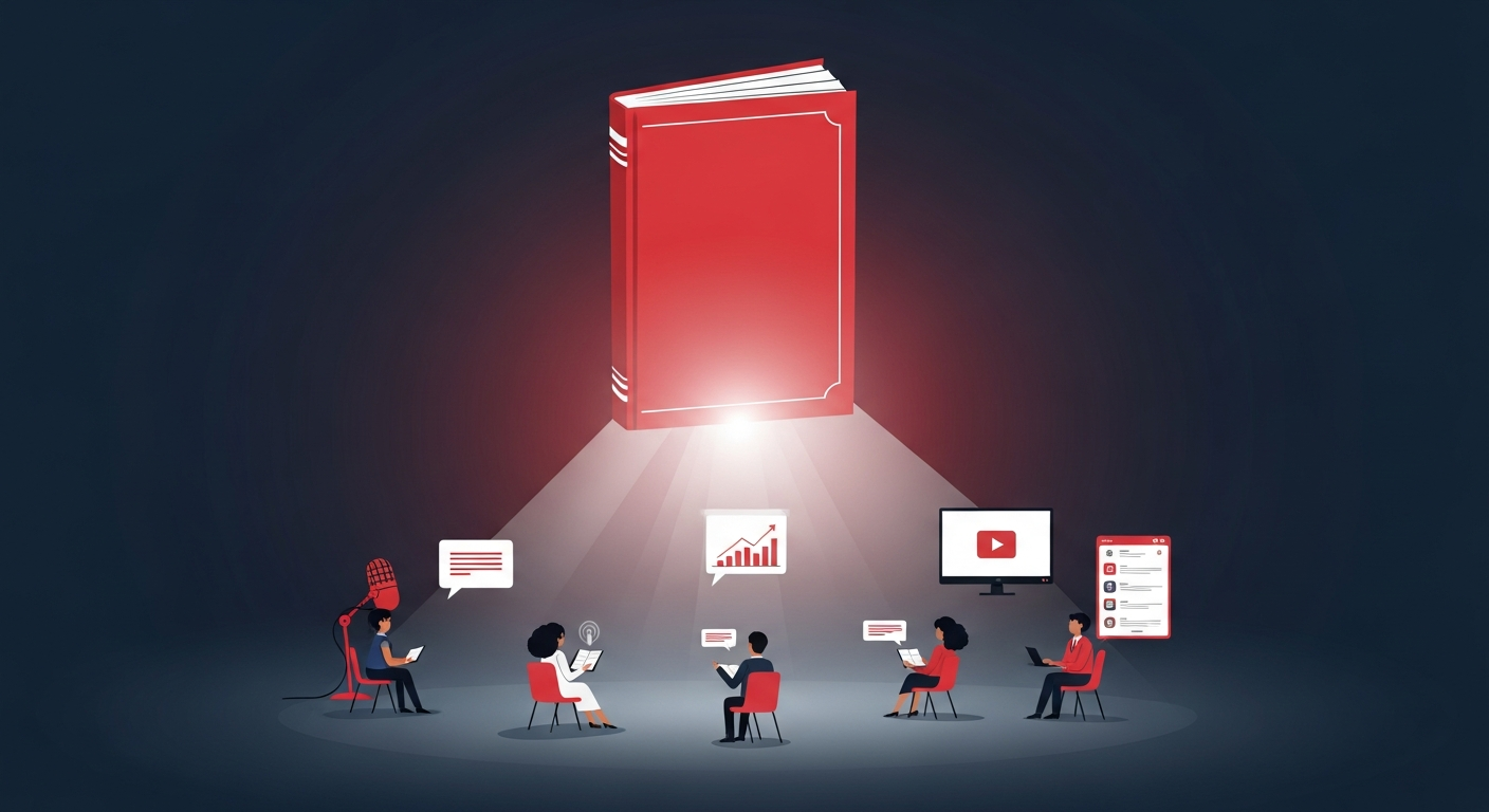 Author's personal brand expanding beyond a single book into multiple content forms and platforms.