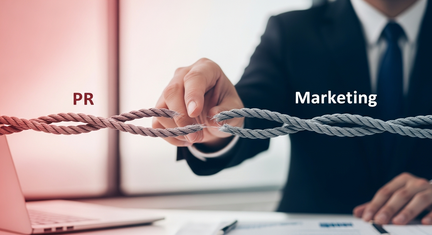 Visualizing the strategic separation and integration of PR and Marketing efforts.