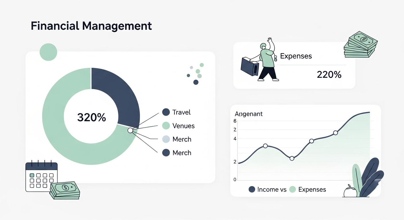 Digital illustration of a music tour budget and financial planning, representing strategic tour management.