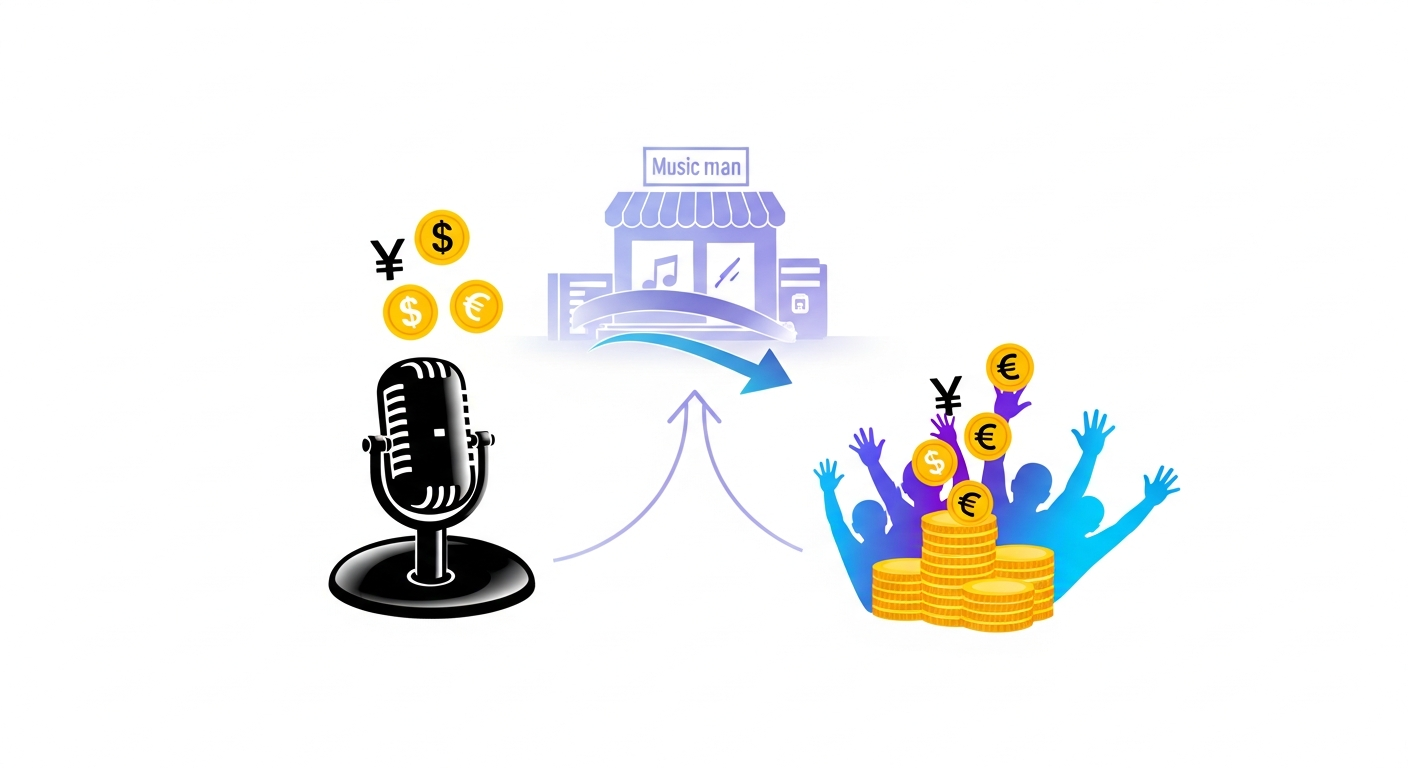 Graphic illustrating how direct ticket sales bypass third-party fees, increasing independent artist income and profit margins.