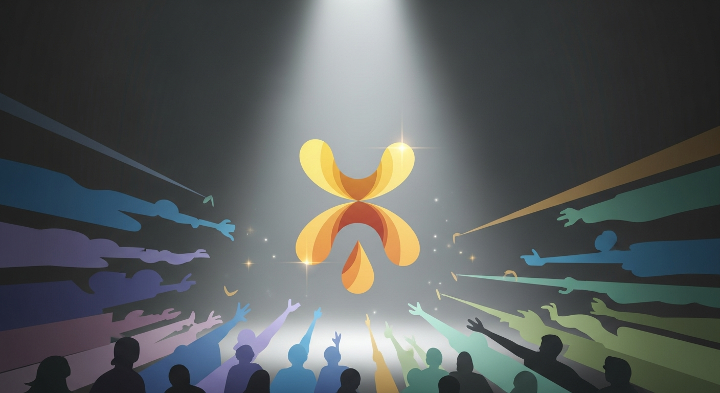 Visual representation of a strong artist brand, showing a unique symbol connecting with an audience.