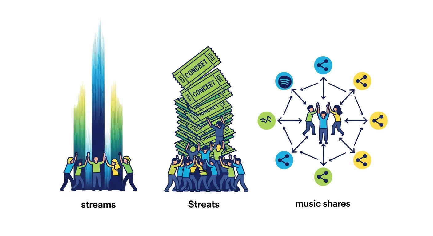 Visual representation of Spotify Super Listeners' impact on independent artist streams, ticket sales, and music sharing.