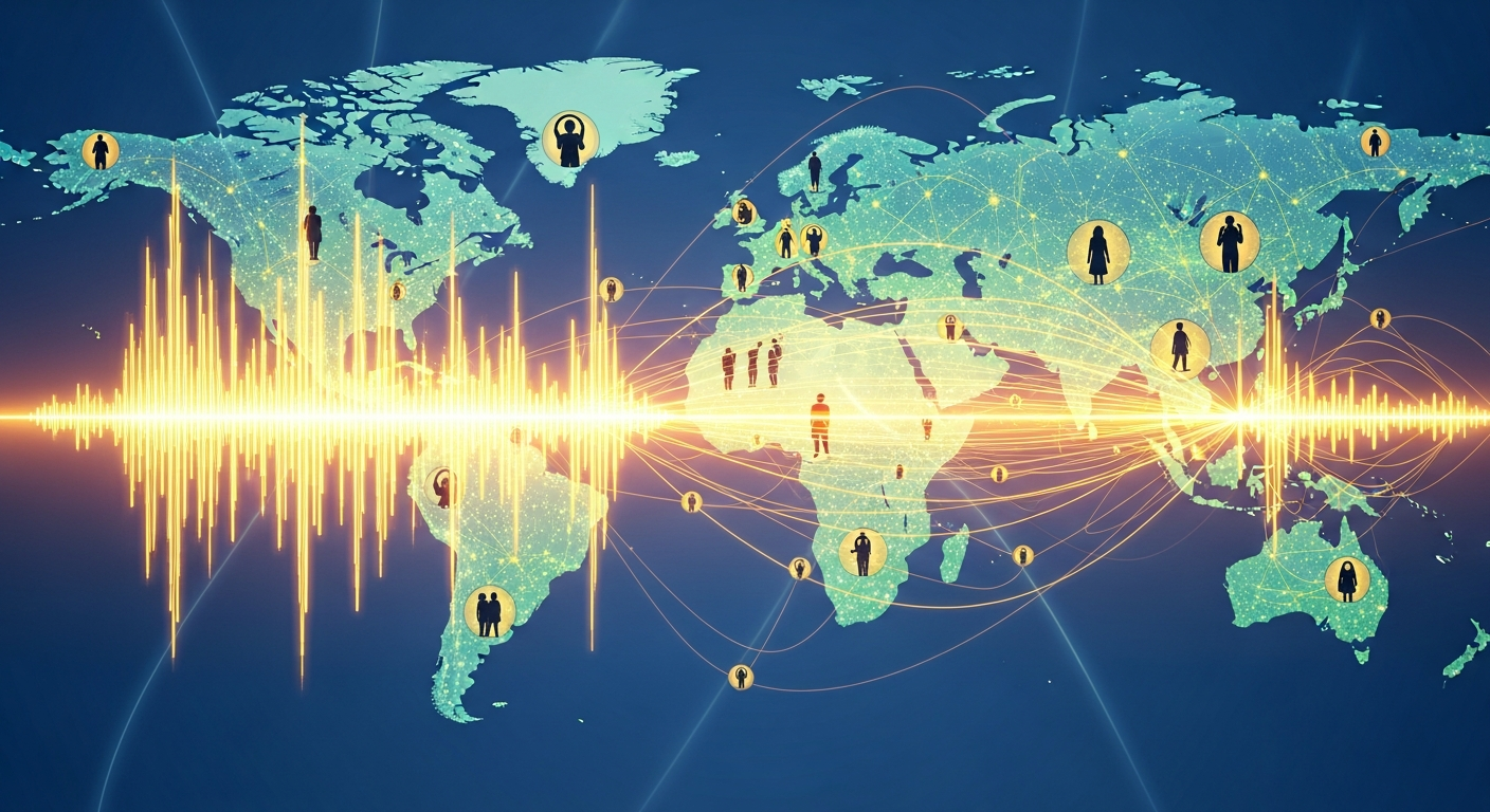 Visual representation of independent artists' music reaching a global audience through effective music distribution.
