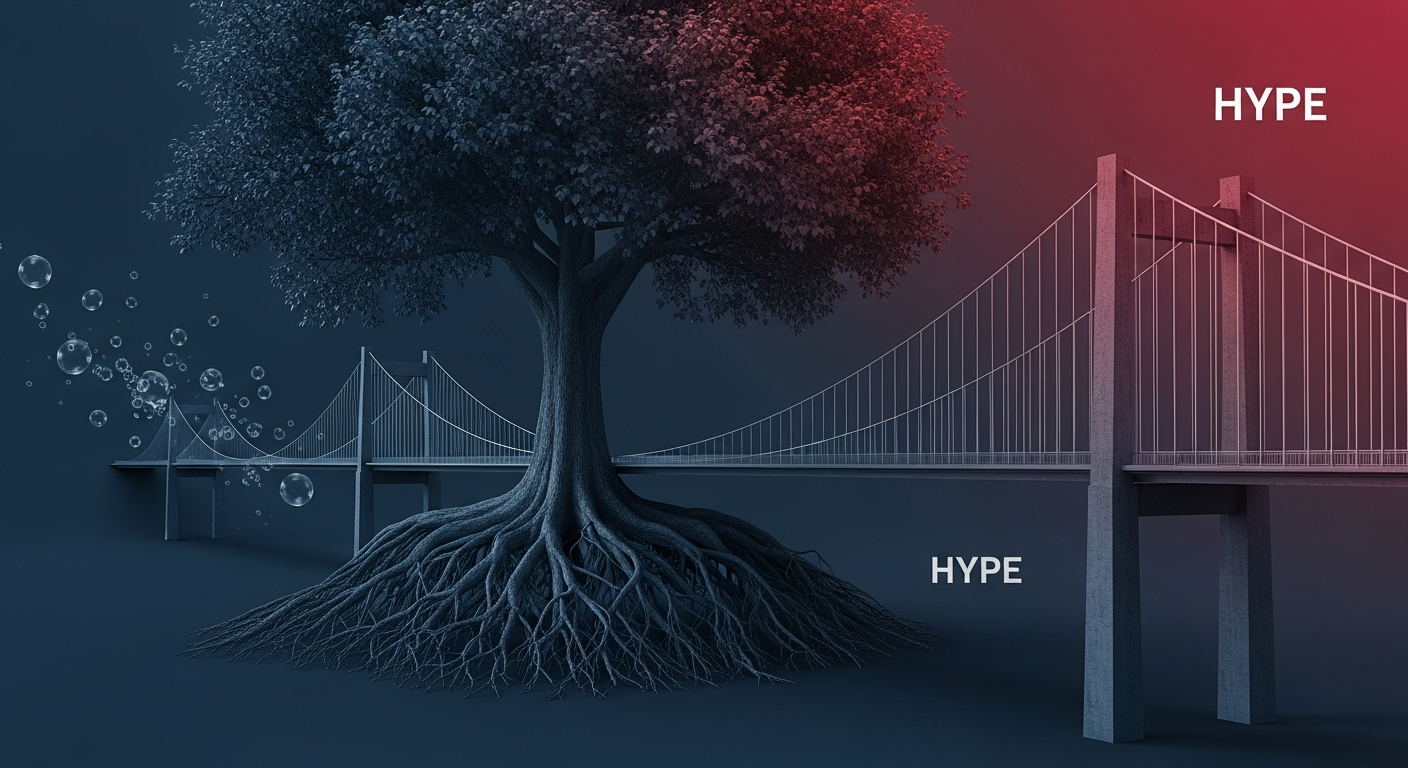 A visual metaphor showing the growth of trust and credibility, contrasting with fleeting hype, representing authentic storytelling.