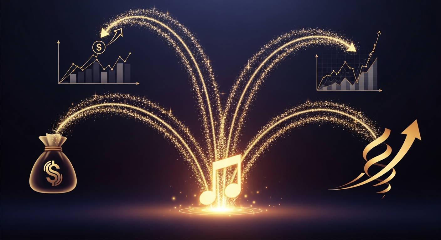 Conceptual image illustrating multiple revenue streams and financial growth for independent artists through music sync licensing.