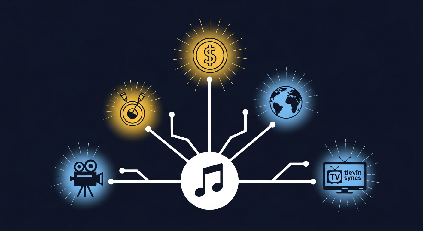 Infographic showing sync licensing generating new revenue streams and global exposure for indie artists