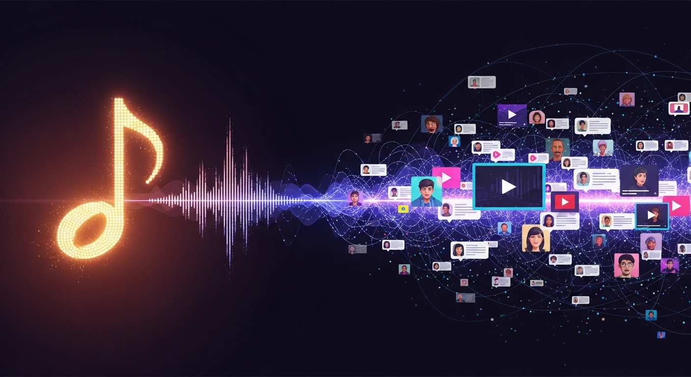 Graphic illustrating TikTok music discovery for independent artist promotion through algorithmic reach.
