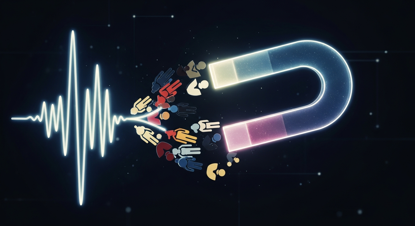 Conceptual image showing a musical hook capturing audience attention on TikTok in the first three seconds.