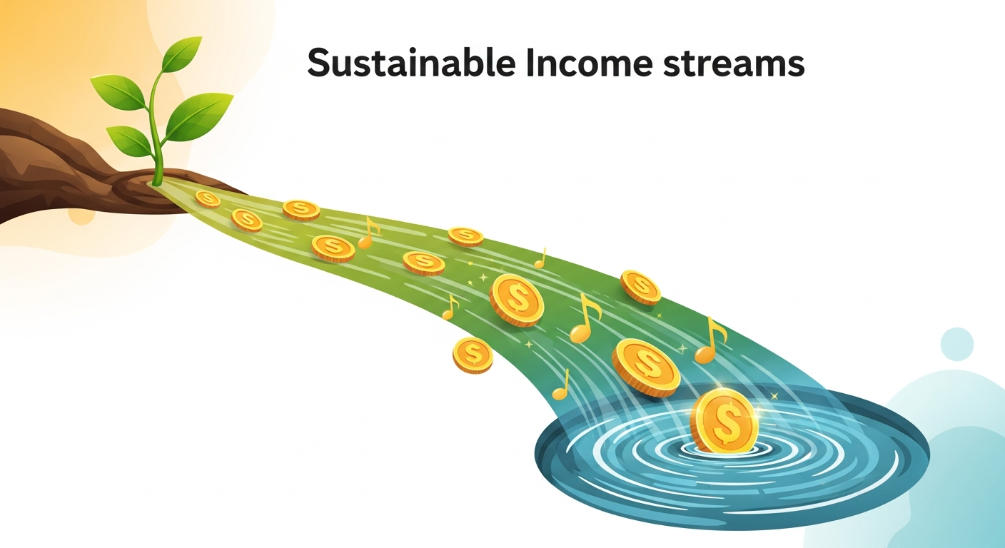 Visual representation of sustainable income streams for independent artists on TikTok, showing a steady flow of music-related earnings.