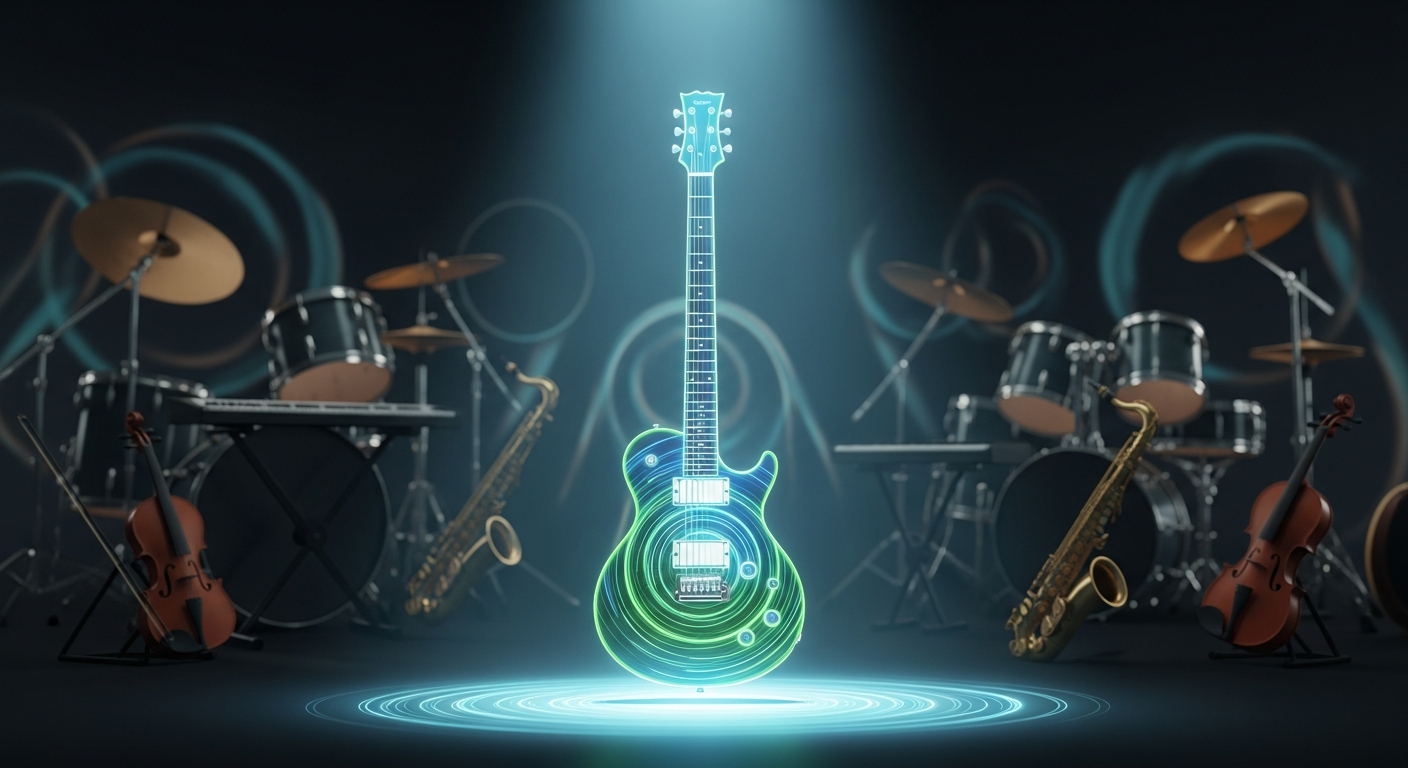 Visualizing a musician finding their unique sound and niche for TikTok content ideas and artistic identity.