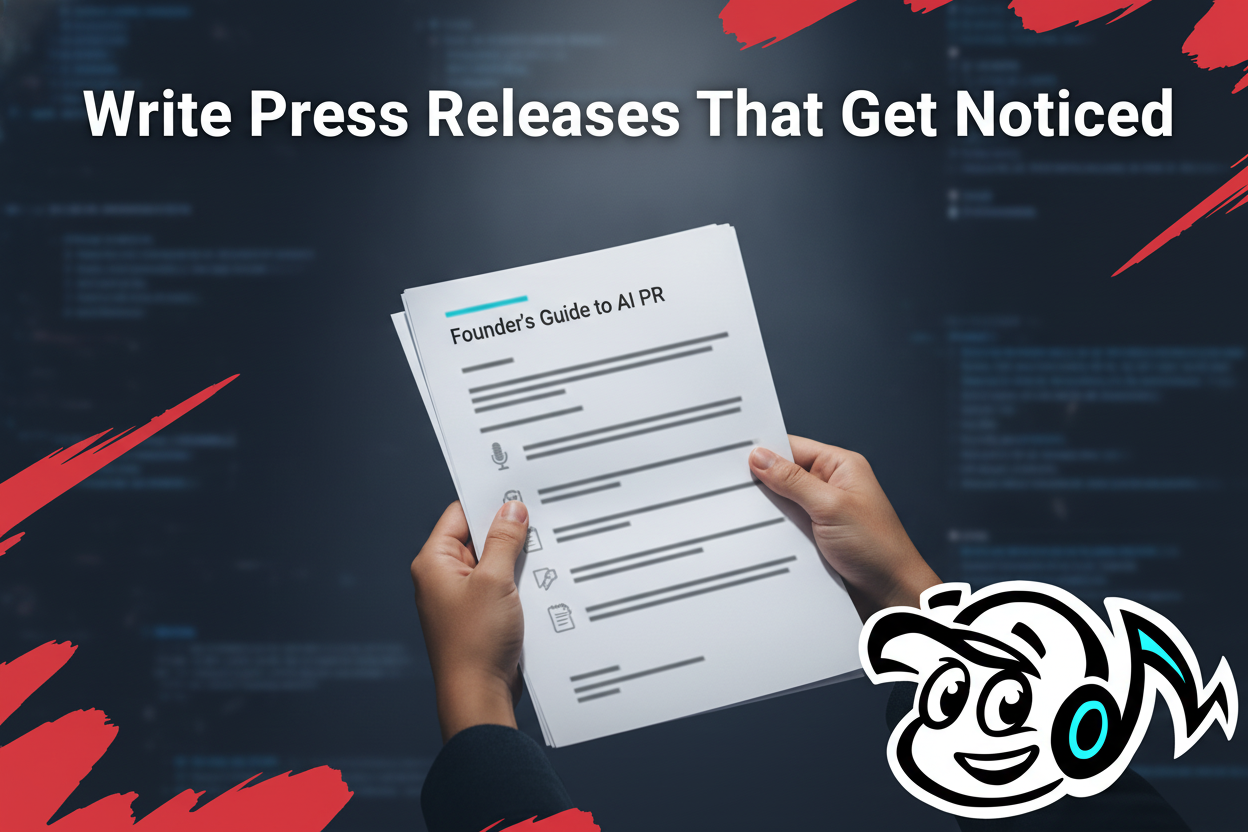 A founder holding a press release document under a spotlight, symbolizing effective communication cutting through digital noise.