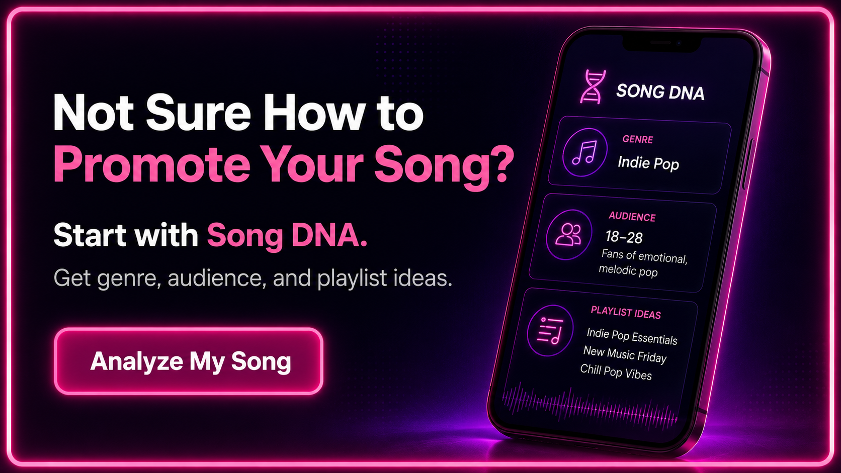 Analyze your song with Tunepact Song DNA to discover its genre, audience, and playlist ideas.