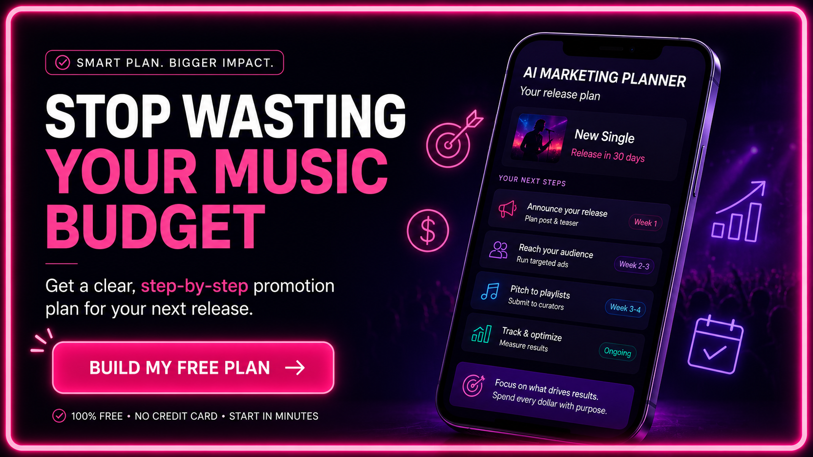 Create a free music marketing plan to prioritize your release budget and promotion tasks.