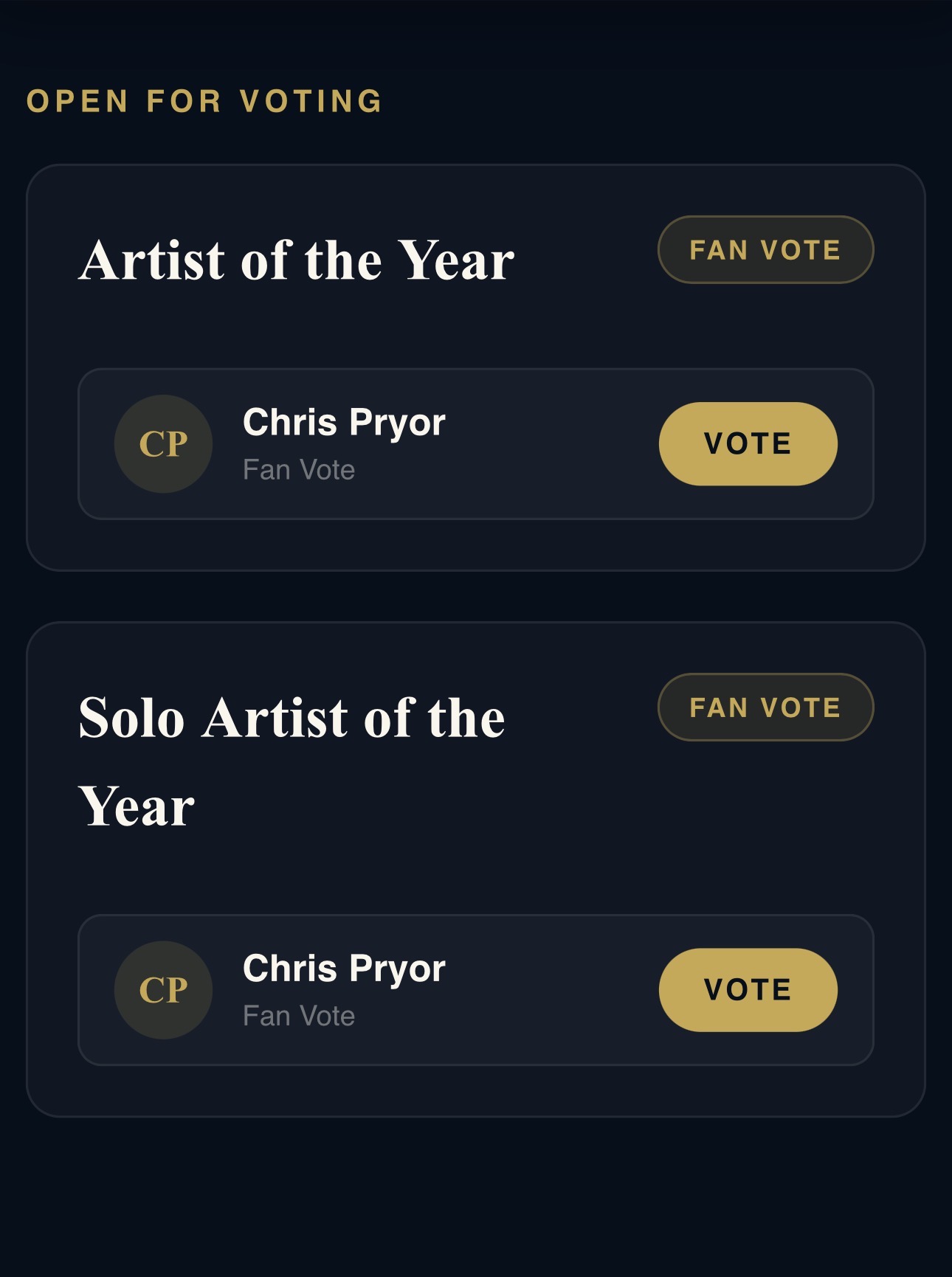 225 Artist & Music Award Nominee