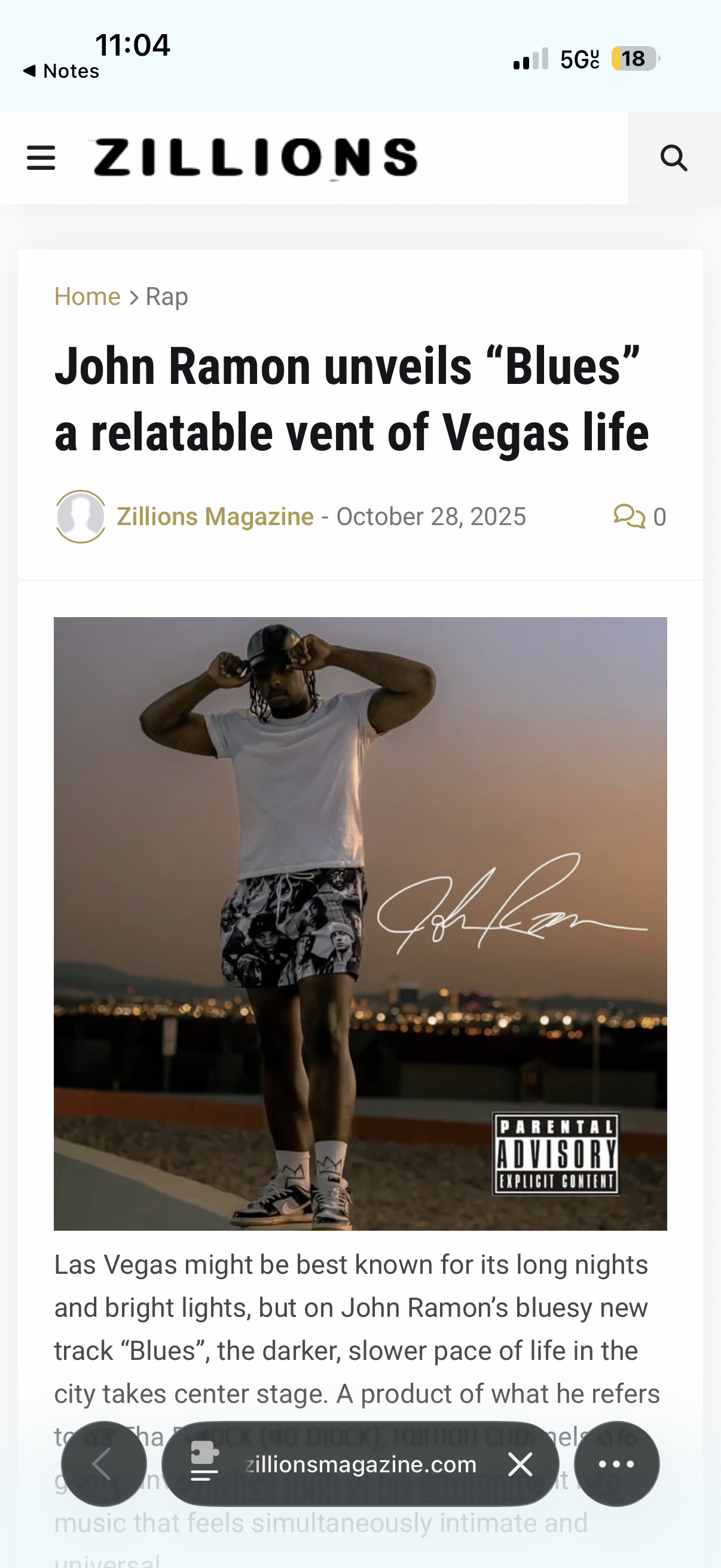 ZILLIONS MAGAZINE: John Ramon unveils “Blues” a relatable vent of Vegas life