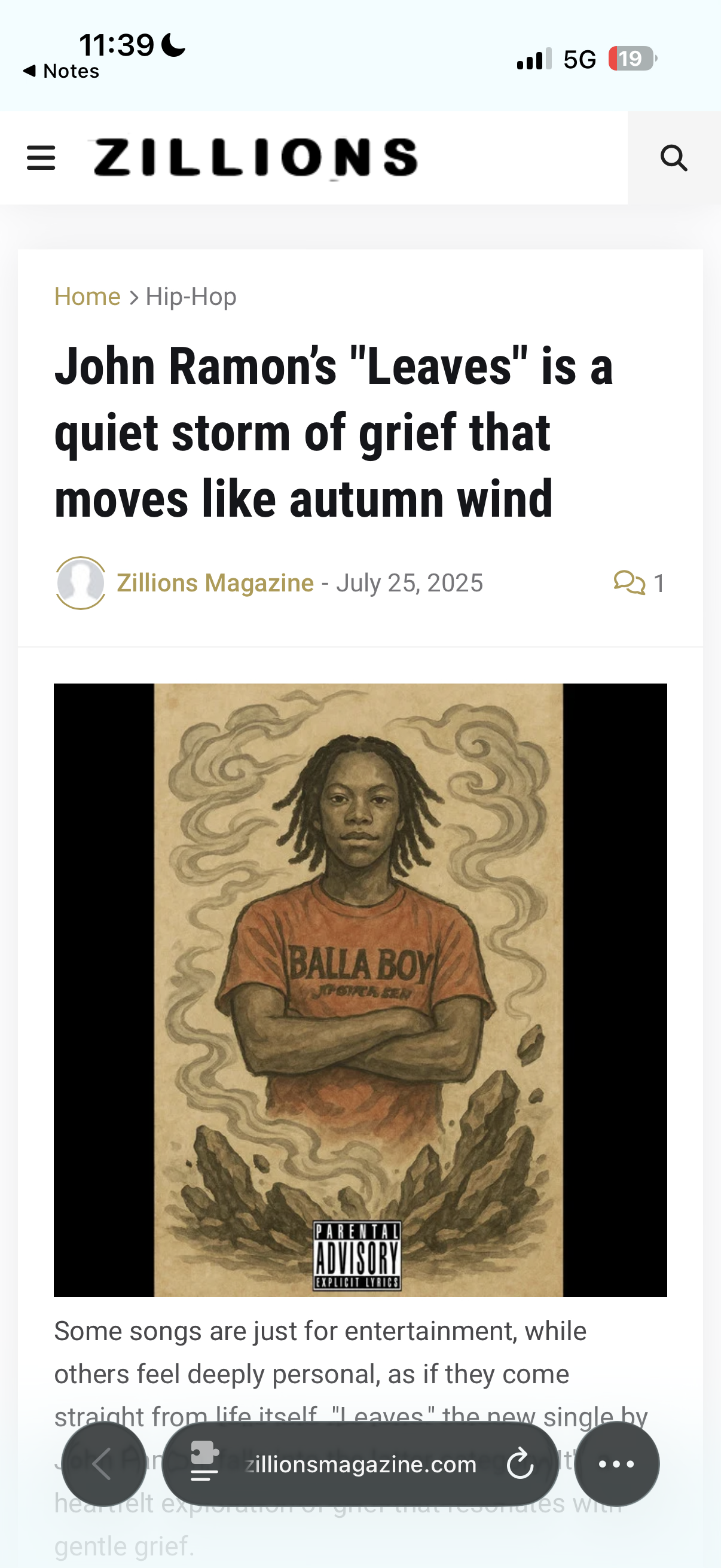 ZILLIONS MAGAZINE: John Ramon’s "Leaves" is a quiet storm of grief that moves like autumn wind